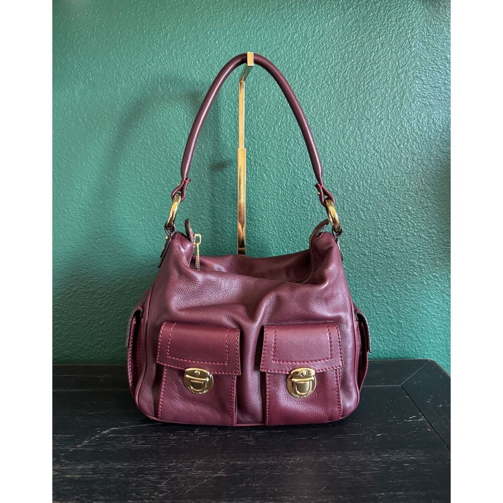 Marc Jacobs Small Blake Burgundy Leather Multi Pocket Hobo